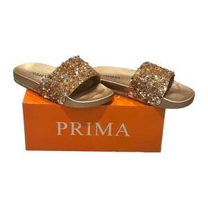 Prima Sandals Size 7 Gold Glitter Rhinestone Slide Slippers